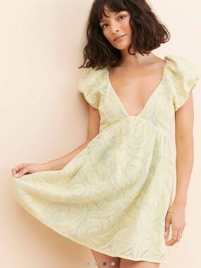 Anthropologie Deep V Puff Sleeve Mini Dress